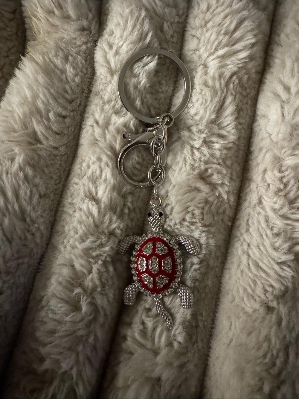 Silver Turtle Keychain with Red Shell Accent